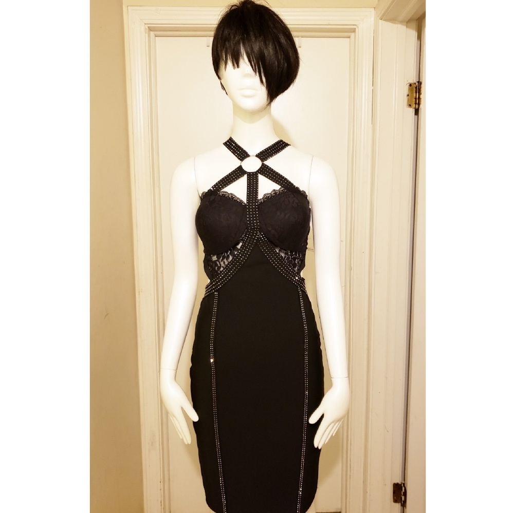 AKIRA Black studded Midi Dress size L